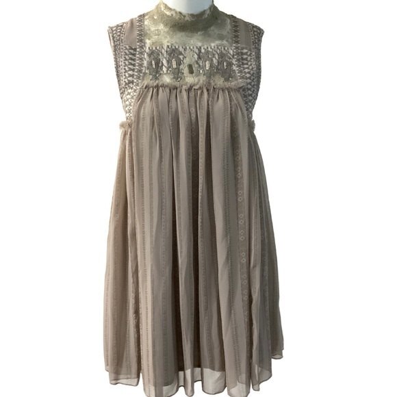 Free People Dress Tan Penny Georgette Babylon Mini XS - Picture 1 of 10